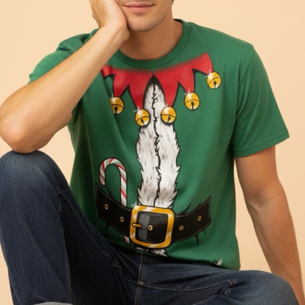 Holiday Time Green Elf Tee with Red and Black Accents